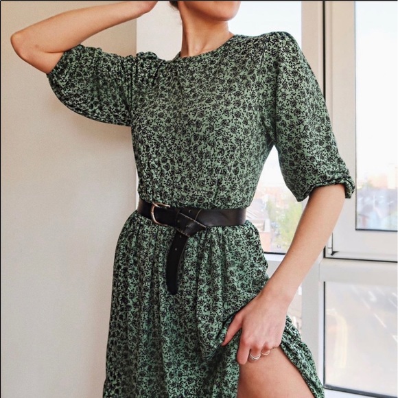 green print midi dress